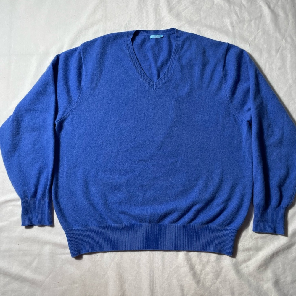J Mclaughlin Blue Cashmere Cotton Blend V neck pullover sweater men’s size L